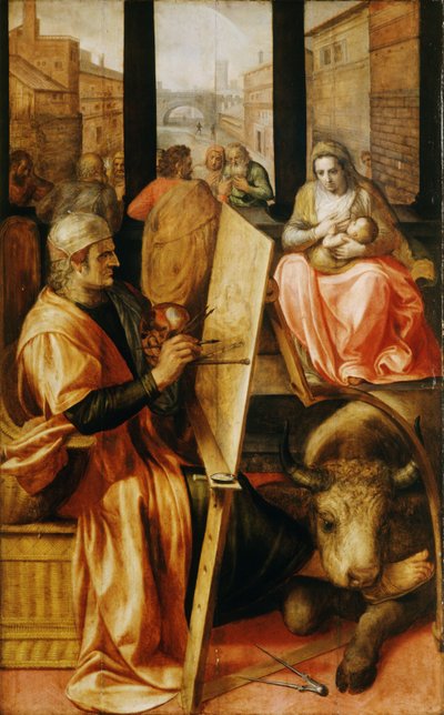 Święty Łukasz malujący Matkę Boską (olej na desce) autorstwa Frans Floris