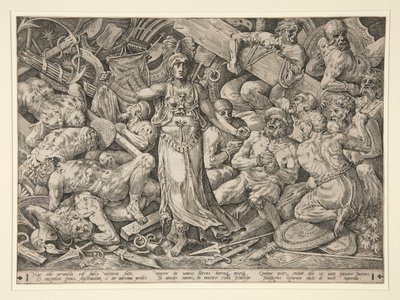 Wiktoria otoczona więźniami i trofeami autorstwa Frans Floris the Elder