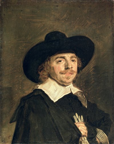 Mały portret mężczyzny trzymającego rękawiczki, ok. 1642 r. autorstwa Frans Hals