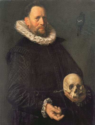 Portret mężczyzny trzymającego czaszkę, c.1611-12 (panel) autorstwa Frans Hals