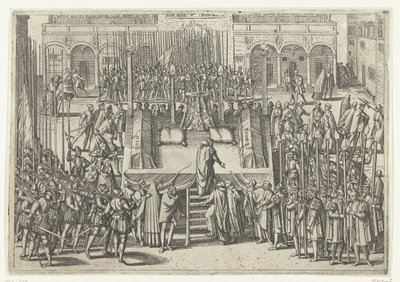 Rusztowanie po ścięciu Egmond i Horne, 1568 autorstwa Frans Hogenberg (attributed to)