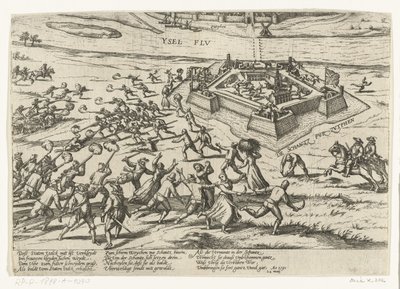 Przyjęcie reduty w Zutphen, 1591 Seria 10: Wydarzenia holenderskie i zagraniczne, 1587-1612 (tytuł serii) autorstwa Frans Hogenberg (workshop of)