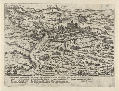 Oblężenie Saint-Quentin, 1557 S. Quintin belägert (tytuł na obiekcie) Seria 2: Wydarzenia w Holandii, 1555-1558 (tytuł serii) autorstwa Frans Hogenberg
