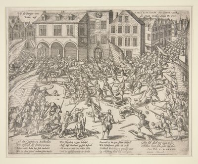 Jak hamburgery z Amstelredam the Staten volck Wider au? Jak mieszkańcy Amsterdamu wypędzili wojska z miasta? autorstwa Frans Hogenberg