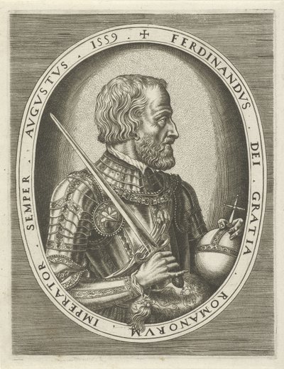 Portret Ferdynanda I Habsburga, cesarza niemieckiego Portrety królów, królowych, książąt i księżniczek (tytuł serii) autorstwa Frans Huys
