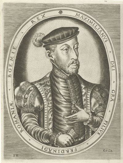 Portret cesarza Maksymiliana II Portrety królów, królowych, książąt i księżniczek (tytuł serii) autorstwa Frans Huys