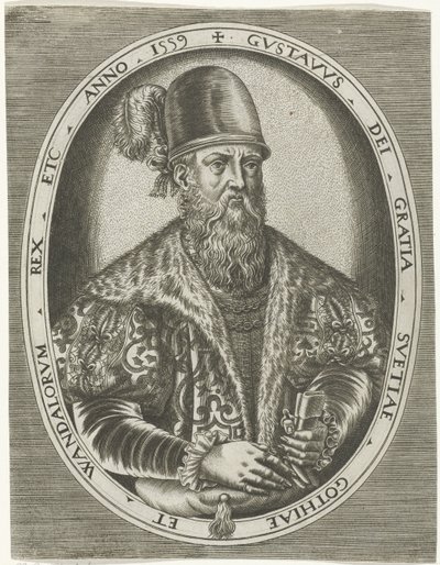 Portret króla Gustawa I Szwecji Portrety królów, królowych, książąt i księżniczek (tytuł serii) autorstwa Frans Huys