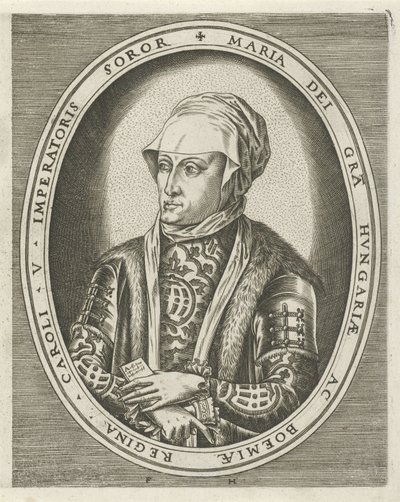 Portret Marii Gubernatora Węgier Portrety królów, królowych, książąt i księżniczek (tytuł serii) autorstwa Frans Huys