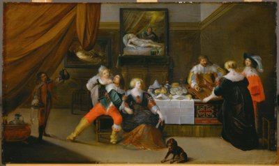 Scena towarzyska ze zdjęciem Danae w tle autorstwa Frans III Francken