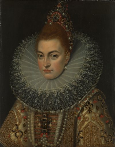Portret arcyksiężnej Izabeli Clary Eugenii (1566-1633, infantka hiszpańska, ok. 1600 r. (olej na miedzi) autorstwa Frans II (studio of) Pourbus