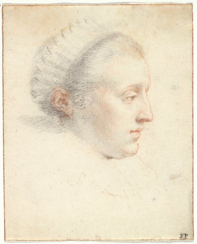 Profilowy portret damy (czarno-czerwone kredki z gwaszem na papierze) autorstwa Frans II Pourbus