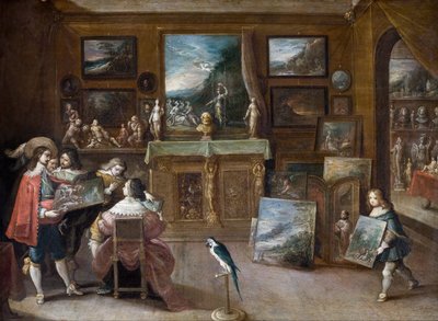 Wizyta u handlarza dziełami sztuki, ok. 1625 (olej na miedzi) autorstwa Frans II the Younger Francken