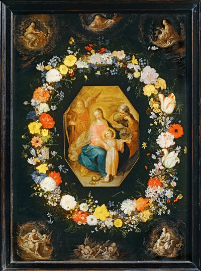 Święta Rodzina otoczona girlandą kwiatów ... autorstwa Frans II the Younger Francken