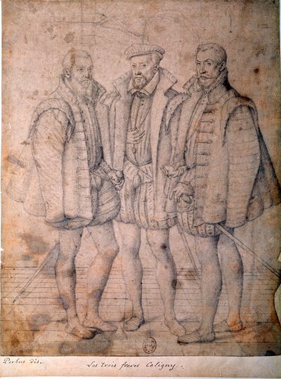 Portret trzech Coligny: kardynała Odeta (1515-1571), Gasparda (1517-1572), admirała Francji i Francois (1521-1569), pana Andelot. Rysunek przypisywany Fransowi (Francois (Franz) Pourbus l