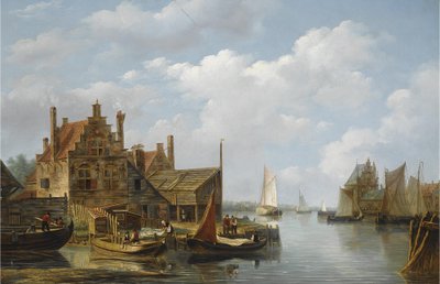 Widok na nadrzeczną wioskę autorstwa Frans Jacobus van den Blijk
