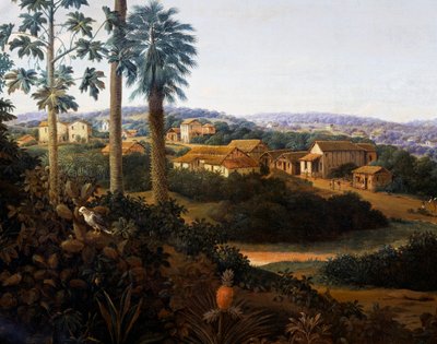 Wioska Serinhaem w Brazylii lub Dom plantatora trzciny cukrowej w Brazylii (olej na płótnie) autorstwa Frans Post