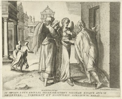 Lot i dwaj aniołowie Gościnność (tytuł na obiekcie) Historia przeznaczenia (tytuł serii) autorstwa Frans Menton