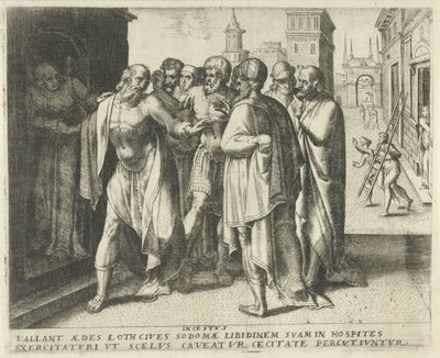 Lot napomina tłum, aby się uspokoił Incestus (tytuł na obiekcie) Historia przeznaczenia (tytuł serii) autorstwa Frans Menton