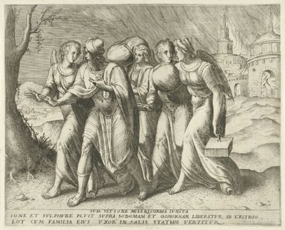 Lot opuszcza Sodomę Z zemstą połączoną z miłosierdziem (tytuł na przedmiocie) Geschiedenis van Lot (tytuł serii) autorstwa Frans Menton