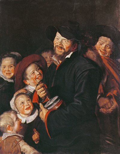 Mężczyzna zabawny dzieci z rummelem autorstwa Frans School of Hals