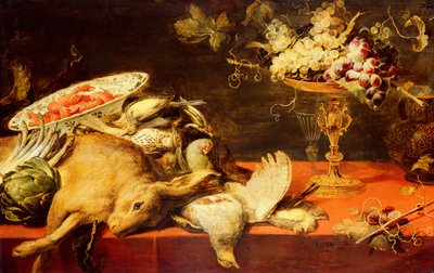 Martwa natura ze zwierzętami i owocami (olej na dębowym panelu) autorstwa Frans Snyders or Snijders