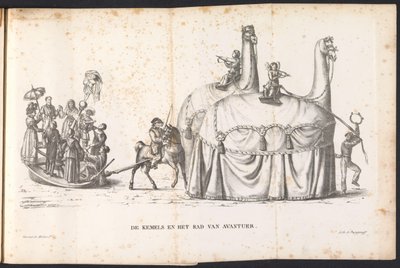 Dwa wielbłądy i koło fortuny, 1825 Kemels and the Wheel of Avantuer (tytuł na obiekcie) autorstwa Frans Vervloet
