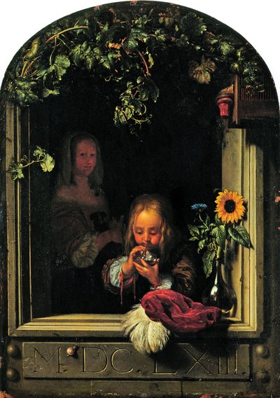 Chłopiec dmuchający bańki autorstwa Frans van Mieris the Elder