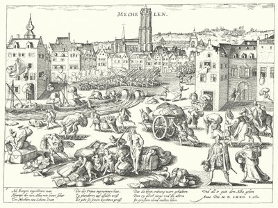 Worek Mechelen przez Hiszpanów autorstwa Franz (after) Hogenberg
