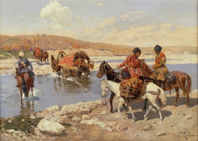 Przejście przez rzekę (olej na płótnie) autorstwa Franz Alekseevich Roubaud