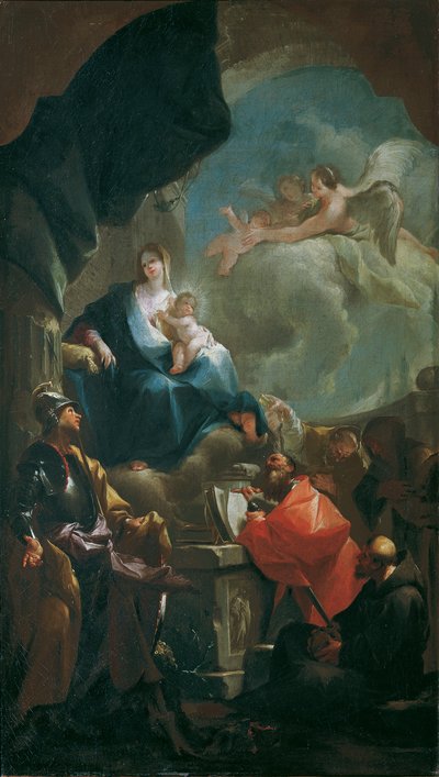 Madonna z Dzieciątkiem na tronie, adorowana przez świętych autorstwa Franz Anton Palko