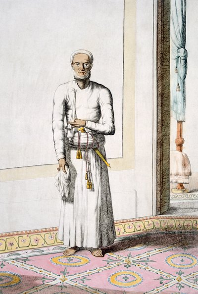 Główny sługa, z „Hindusi, czyli opis ich manier, strojów i ceremonii”, ok. 1808-12 (kolorowa akwaforta) autorstwa Franz Balthazar Solvyns