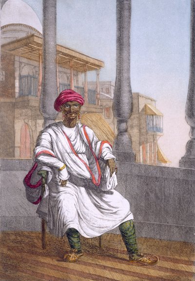 Właściciel ziemski, wysokiej klasy Hindus, z "The Hindus, or the Description of their Manners, Costumes and Ceremonies", ok. 1808-12 (akwaforta barwna) autorstwa Franz Balthazar Solvyns