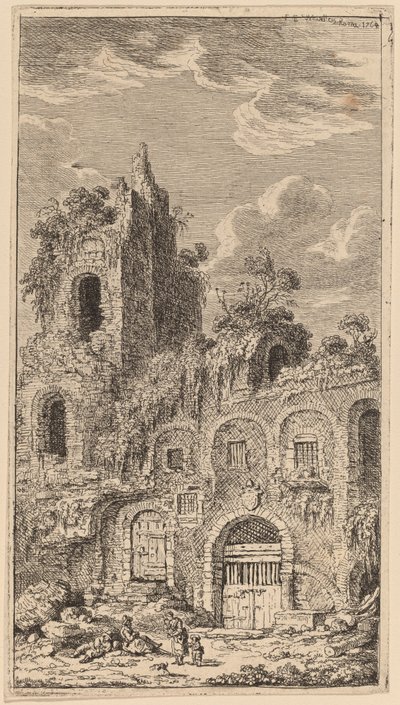 Fragment muru starego miasta w San Giovanni Laterano autorstwa Franz Edmund Weirotter