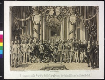 Przypomnienie o uroczystym wmurowaniu nagrobka fundacji Rudolfa w Rudolfspital 1864 (litografia) autorstwa Franz Gerasch