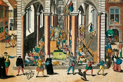 Zniszczenie relikwii i posągów w kościołach, kwiecień 1566, rycina Franza Hogenberga (1535 - 1590), Wars of Religion, Francja autorstwa Franz Hogenberg