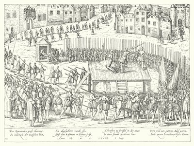 Egzekucja hrabiów Egmont i Horn w Brukseli, 1568 autorstwa Franz Hogenberg