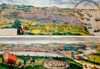 Mapa Barcelony i Ecija z mapy świata autorstwa Georga Braun autorstwa Franz Hogenberg