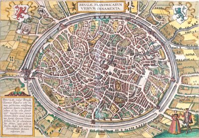 Mapa Brugii (Brugae), Belgia (akwaforta autorstwa Franz Hogenberg