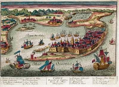 Mapa Kadyks - Hiszpania (grawerowanie autorstwa Franz Hogenberg