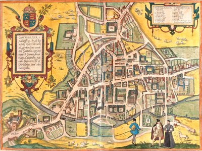 Mapa Cambridge (Cantebrigia), Anglia (akwaforta autorstwa Franz Hogenberg
