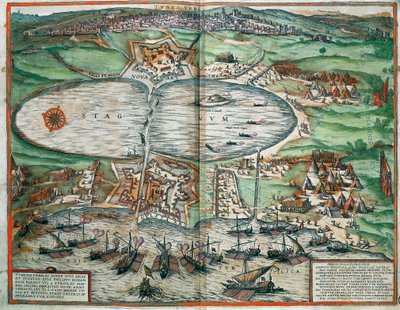 Mapa Tunisu, Tunezja (grawerowanie autorstwa Franz Hogenberg