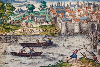 Masakry w Tours, lipiec 1562 podczas wojen religijnych z hugenotami, rycina Franza Hogenberga (1535-1590), Francja autorstwa Franz Hogenberg