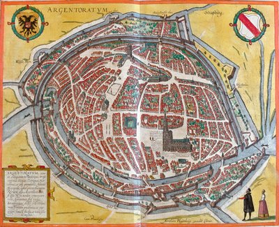 Plan de Strasbourg (Argentoratum), Francja (akwaforta autorstwa Franz Hogenberg
