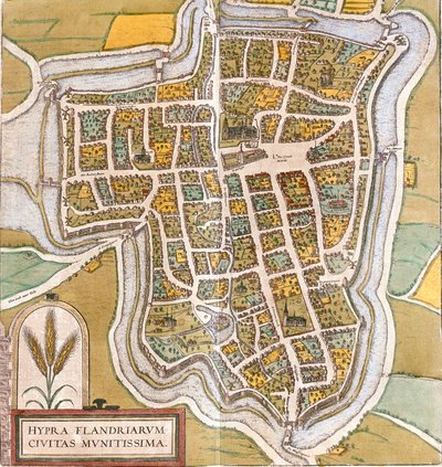 Plan de Ypres (Hypra), Belgia (akwaforta autorstwa Franz Hogenberg