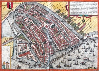Plan Amsterdamu (Amstelredamum), Holandia (akwaforta autorstwa Franz Hogenberg