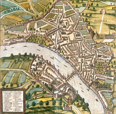 Plan Bale (Basilea), Szwajcaria (akwaforta) autorstwa Franz Hogenberg