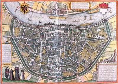 Plan Kolonii (Colonia Agrippa), Niemcy (akwaforta) autorstwa Franz Hogenberg