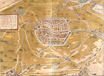 Plan Leiden (Leyden), Holandia (akwaforta autorstwa Franz Hogenberg