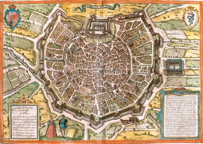 Plan Mediolanu (Mediolanum), Włochy (akwaforta autorstwa Franz Hogenberg