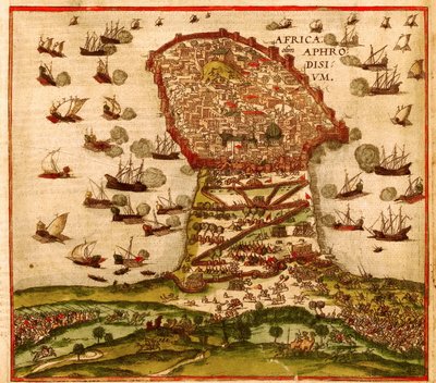 Osmański korsarz Khayr al-Din Barbarossa przeciwko armii Karola V, Franz Hogenberg autorstwa Franz Hogenberg
